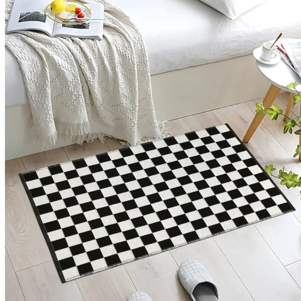 🆕 Black White Checker Rug Door Mat Decor Patio Porch Door Kitchen Bathroom NEW